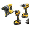 DeWALT DCK4006P3T-IT - KIT 4 XR 18V Trapano con percussione 2 vel DCD805 + Avvitatore impulsi 1/4" DCF850 + Smerigliatrice 125mm DCG405 + Tassellatore SDS-Plus 18V 24 mm DCH273 + 3 x 18V XR 5Ah DeWALT