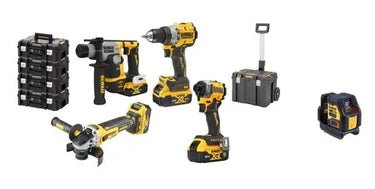 DeWALT DCK5007P4T-IT - Kit 5 Utensili XR 18V: DCD805 + DCF850 + DCG405 + DCH172 + Laser + 4 Batt. 18V 5Ah DeWALT