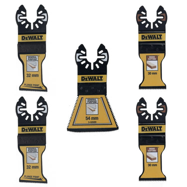 DeWALT DT20777-QZ - SET 5 PEZZI MULTIFUNZIONE: 2 lame Bi Metal da affondamento,
1 lama Bi-Metal tagliente sui tre lati, 2 lame HCS da taglio DeWALT