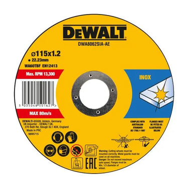 DeWALT DWA8062SIA-AE - DISCO HIGH PERFORMANCE TAGLIO ACCIAIO INOX - PIATTO - 115mm 1.2mm - Confezione da 25 pezzi DeWALT