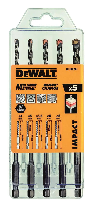 DeWALT DT60099-QZ - Set 5 Punte Multimateriale Muro-Legno-PVC Attacco DeWALT