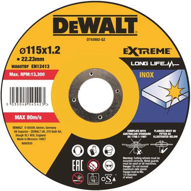 DeWALT DT43903-QZ - DISCO EXTREME TAGLIO ACCIAIO INOX - PIATTO - 115mm 1.2mm - Confezione da 25 pezzi DeWALT