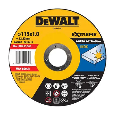 DeWALT DT3442-QZ - DISCO EXTREME TAGLIO ACCIAIO INOX - PIATTO - 115mm 1mm - Confezione da 25 pezzi DeWALT