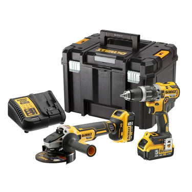 DeWALT DCK2080P2T-QW - KIT composto da DCD796 Trapano 2 vel+ DCG405 Smerigliatrice 125mm + 2 x XR 18V 5Ah DeWALT