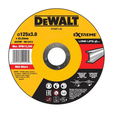 DeWALT DT43911-QZ - DISCO EXTREME TAGLIO METALLO - DEPRESSO - 125mm 3mm - Confezione da 25 pezzi DeWALT