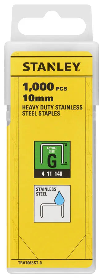 STANLEY TRA706SST-0 - Confezione 1000 graffe uso intenso tipo G mm 10 - IN ACCIAIO INOX STANLEY