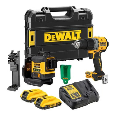 DeWALT DCK2095D2T-QW - KIT 2 XR 18V Trapano con percussione DCD805 + Tracciatore laser 3x360° raggio verde  DCLE3401 + 2 x 2Ah DeWALT